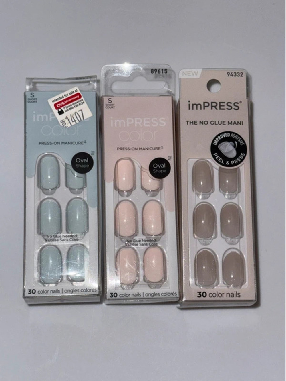 KISS imPRESS Press On Nails Lot of 3 Short Oval April Rain Tulips Velvet